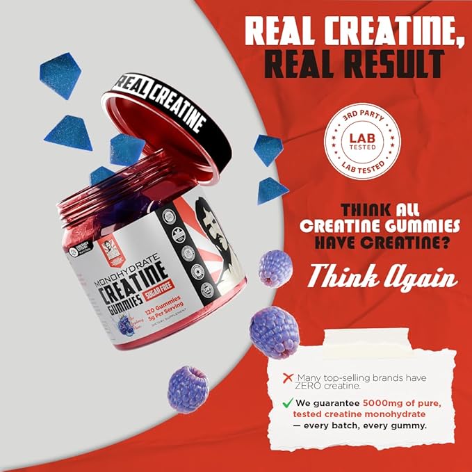 Old School Labs 5000mg Creatine Monohydrate Gummies, Optimized for Men and Women, Supports Lean Muscles & Recovery, Energy & Stamina - Real Creatine and Third Party Tested, 30 Servings, 120 Ct