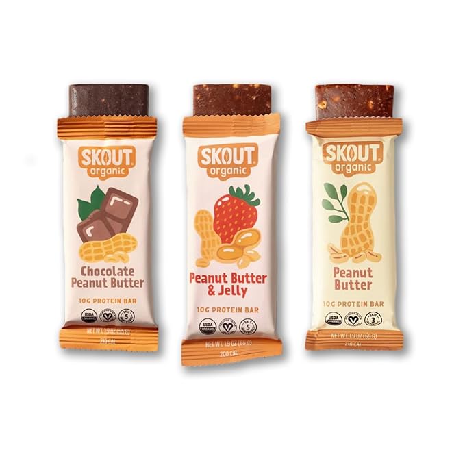 Skout Organic Plant-Based Protein Bars Variety Pack (12 Pack) 3 Flavors - 10g Protein - Vegan Protein Bars - Only 6 Ingredients Or Less - Easy Snack - Gluten, Dairy, Grain & Soy Free