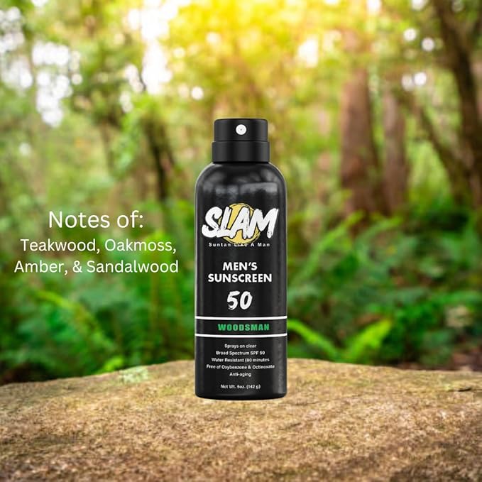 SLAM WoodsMan & BeachMan Bundle - Men's Scented Sunscreen Spray, Water Resistant, Paraben Free, Broad Spectrum UVA/UVB Sunscreen SPF 30