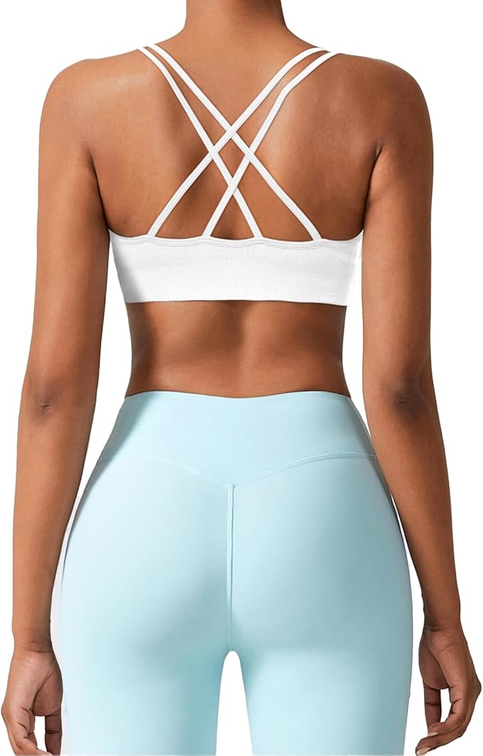 Sports Bra for Women V-Neck Strappy Criss Cross Yoga Bra Padded Medium Support Workout Gym Athletic Fitness Bras 3 Pack
