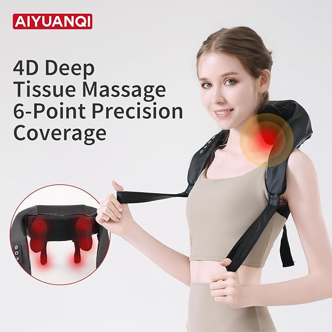 Cordless Neck Shoulder Massager with Heat, Upgarded 4D Deep Tissue Kneading, Shiatsu Back Massager Pillow for Neck, Shoulder and Back