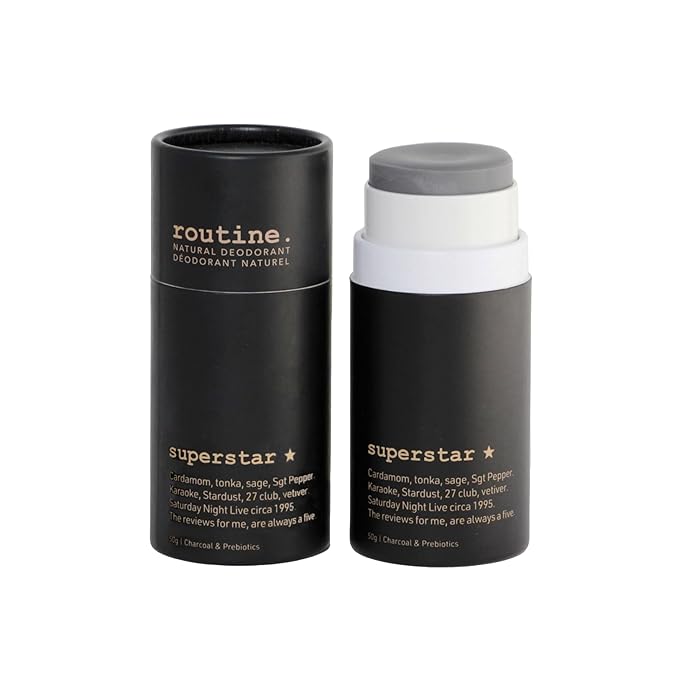 Routine Deodorant Stick Superstar (Activated Charcoal), 1.7 Fluid Oz. Natural Deodorant Aluminum Free for Women & Men
