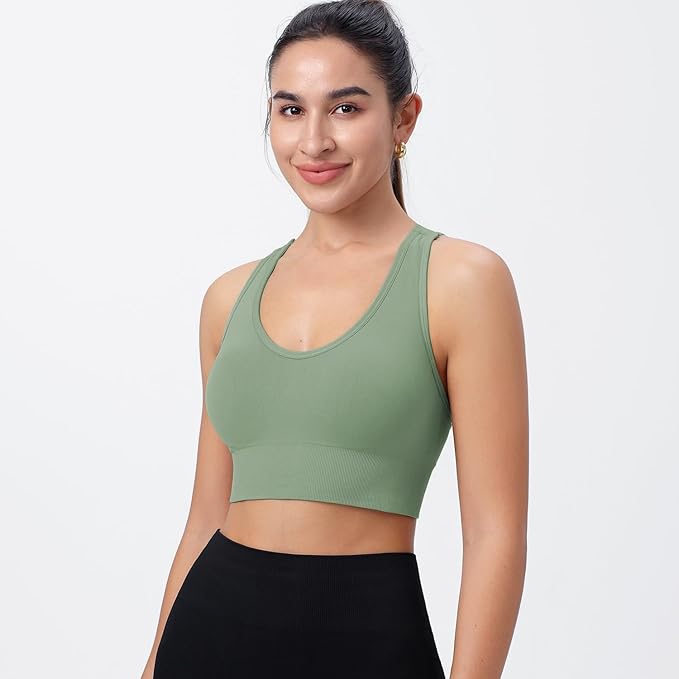 Evercute Sports Bra for Women Padded Medium Support Criss Cross Strappy Bras Seamless High Impact Yoga Exercise Athletic Bras