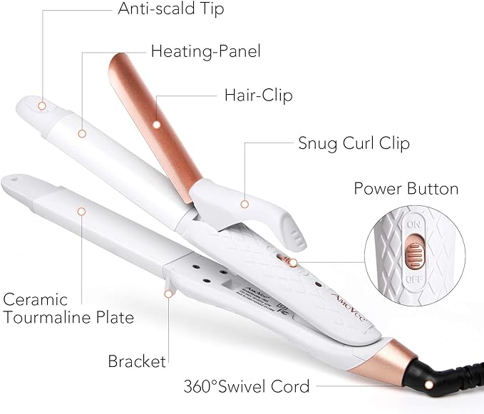 Dual Voltage Curling Iron 2-in-1 Curling Iron 1 Inch,(100V~240V) Dual Voltage Hair Straightener Travel Curling IRO n European Flat Iron (White)