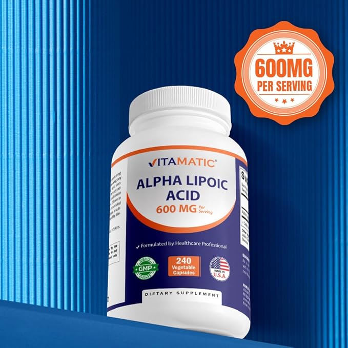 Vitamatic Alpha Lipoic Acid (ALA) 600mg Per Serving - 240 Vegetable Capsules - 120 Servings - Non-GMO & Gluten Free (Pack of 2)