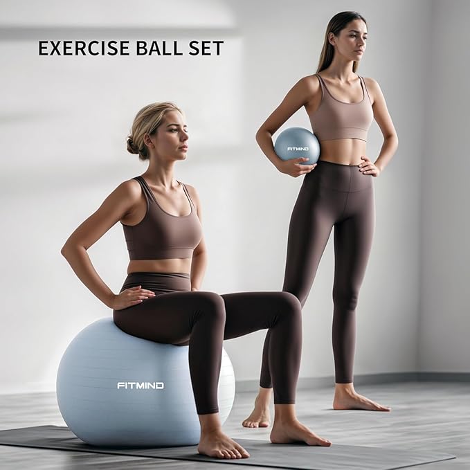 Exercise Balls Set 22-30 Inch & 9 Inch, Small Pilates Ball with Pump, Pregnancy Ball for Women, Yoga Balls for Exercise, Small Exercise Ball for Between Knees, Stability, Physio