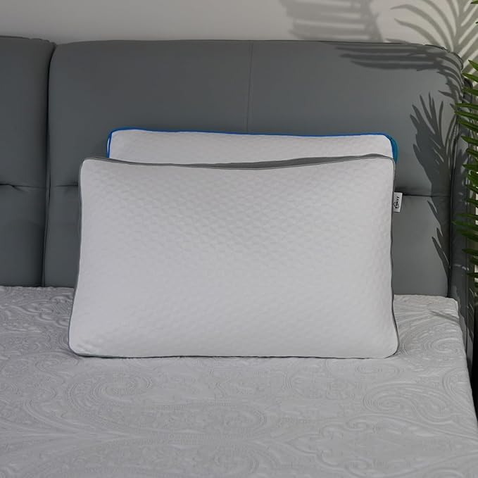 Original Adjustable Firm Pillow, Unique Bed Pillows for Sleeping,Comfort for Neck and Shoulder Pain - 750 Fill Power Down & 42D High Density Memory Foam Filling for Side,Back, Stomach Sleepers