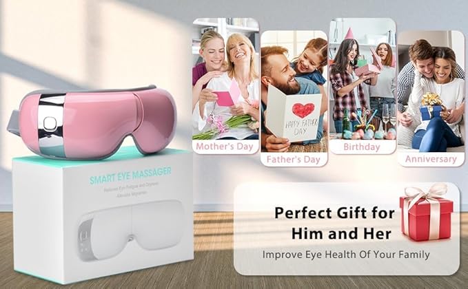 Eye Massager with Heat for Migraines - Relieve Dry Eyes, Eyestrain, and Pain - Air Compression Eye Massager Mask for Relaxation, Sleep Improvement - Mother's Day Gifts (Pink)