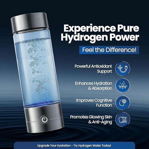 2025 New Glass Hydrogen Water Bottle Generator, 14oz/420ml with 2200ppb in 3 min SPE/PEM Technology, Portable Hโ Maker Water ionizer Machine for Home, Office & Travel, Rechargeable