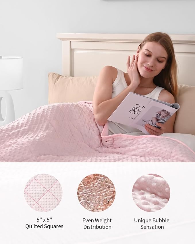 Mr. Sandman Weighted Blanket for Adults Queen, Minky Dots Heavy Blanket for Woman,Man Sleeping/Calm, Soft, Cozy and Cooling Weighted Throw Blankets, Machine Washable, 60 x 80in, 15 Pounds, Pink