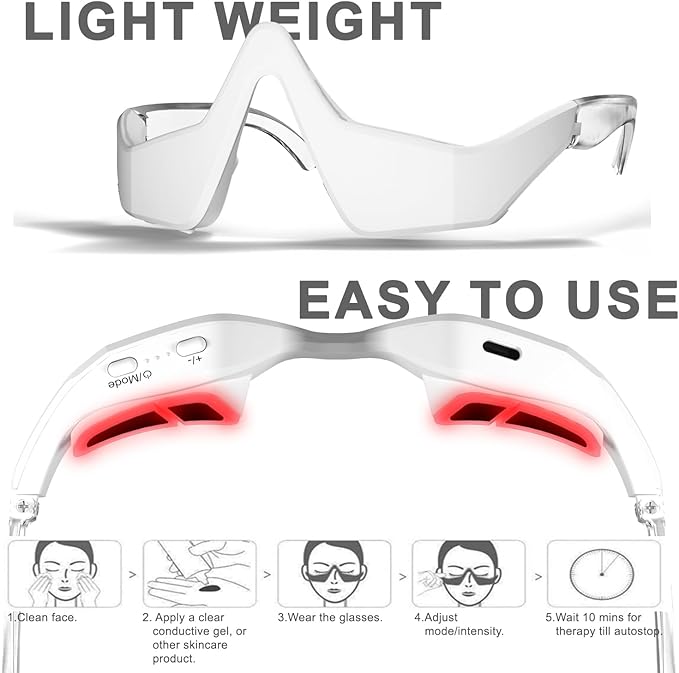 Under-Eye Red Light Therapy Device, Red Light Therapy Glasses Microcurrent Eye Massager Red Light Eye Mask for Eye Bags Dark Circles Puffiness Wrinkles Fine Lines