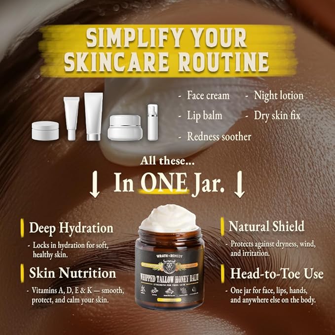 Organic Beef Tallow for Skin - 4 OZ (Citrus) โ Grass Fed Beef Tallow for face + Body โ US-Made Whipped Tallow and Honey Balm Moisturizer for Dry and Sensitive Skin, Eczema, Rosacea (No Additives)