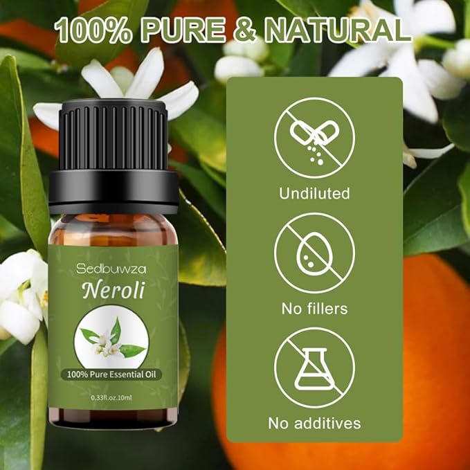 Sedbuwza Neroli Essential Oil, Pure Organic Neroli Fragrance Oil for Diffuser, Humidifier, Soap, Candle, Perfume