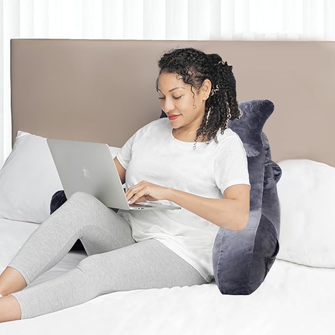 SLIGUY Reading Pillow for Sitting in Bed Couch Adult, Back Pillow with arm Support and Pockets, Adult Back Pillow Bed Chair for Bed Rest, Reading, Watching TV, Gaming for Boys and Girls Dark Grey