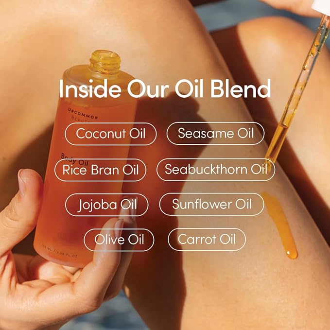 Uncommon Beauty Body Oil - Non-Greasy After Shower Body Oil That’s Fast Absorbing - Nourishing, Hydrating, and Moisturizing Bodycare - Vegan, Cruelty Free, Synthetic Fragrance Free, 3.38 FL OZ