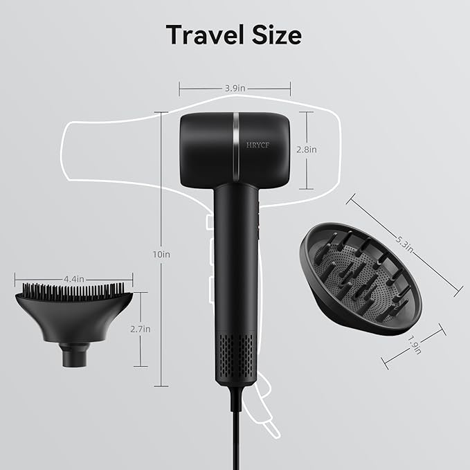 Hair Dryer,Less Heat Damage 160,000RPM High Speed Blow Dryer,Negative Ionic Care Hair Dryer,Fast Drying Ionic Blow Dryer,Thermo-Control Low Noise with Smoothing Brush & Diffuser, Black