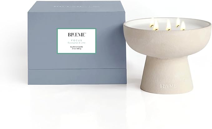 BLUEME Eucalyptus & Lime, Luxury Candle w/Essential Oils, 5 Wick, Hand-Poured Soy, Cotton Wick, Ceramic