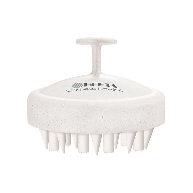 HEETA Hair Scalp Massager for Hair Growth, Shampoo Brush, Scalp Scrubber Exfoliator with Soft Silicone Bristles for Dandruff Removal to Relieve Stress, Wet Dry Use Updated Material, Beige