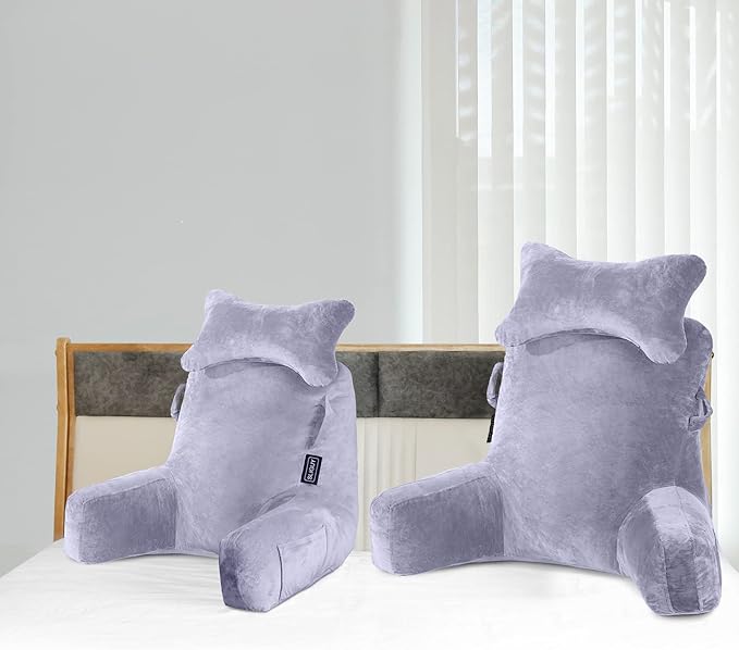 Reading Pillow-Bed Rest Pillow with Detachable Neck Roll & Higher Support Arm for Sitting in Bed Couch or Floor-Backrest Reading Pillow Adult Back Pillow for Reading/Watching TV/Gaming/Relaxing