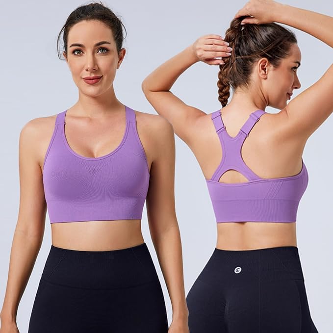 Evercute Adjustable Sports Bras for Women 3/4 Pack Racerback High Support Bras Padded Workout Bras Seamless Yoga Athletic Bra