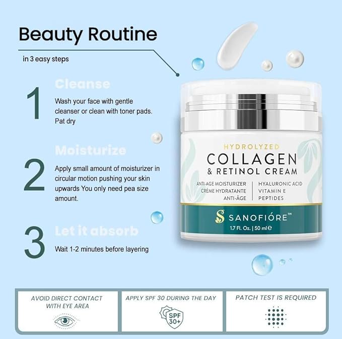 Retinol Collagen Anti Aging Face Cream | Type I & III Collagen for a Hydrated Supple Look |10,000 ppm Retinol for Smooth, Soft & Even Skin Appearance | Moisturizer for Women & Men,1.7 fl.oz