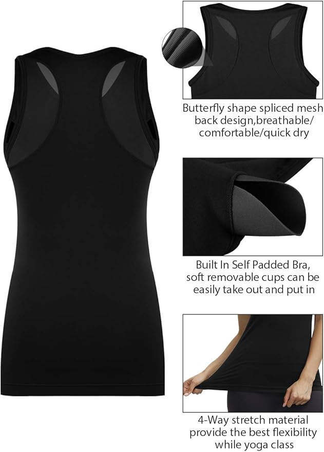Disbest Yoga Tank Top, Women's Performance Stretchy Quick Dry Sports Workout Running Top Vest with Removable Pads