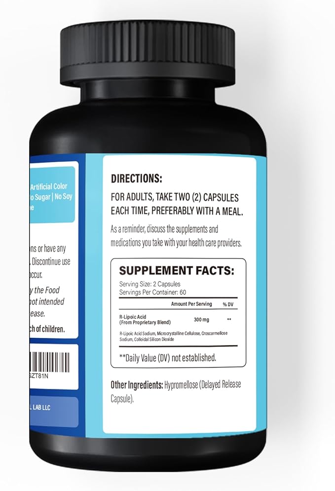 R Lipoic Acid (Na) 300mg per Serving, 120 Capsules, Up to 5X Improved Absorption, Excellent Nutritional Supplement for Healthy Metabolism Support and Antioxidants-1 Bottle