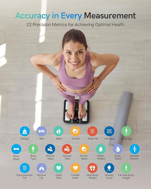 Scale for Body Weight, FSA&HSA Eligible, Smart Scale with 9-in-1 VA Display, High Precision Bathroom Scale 22 Body Composition Heart Rate BMI Body Fat Compatible with iOS & Android