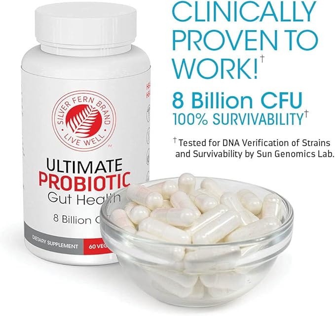 Silver Fern Brand Ultimate Probiotic 4-Pack โ Probiotics for Women & Men โ 8 Billion CFU Spore-Forming Gut Health Supplement โ DNA Verified, Probiotic, Shelf-Stable, High Survivability โ 240 Capsules