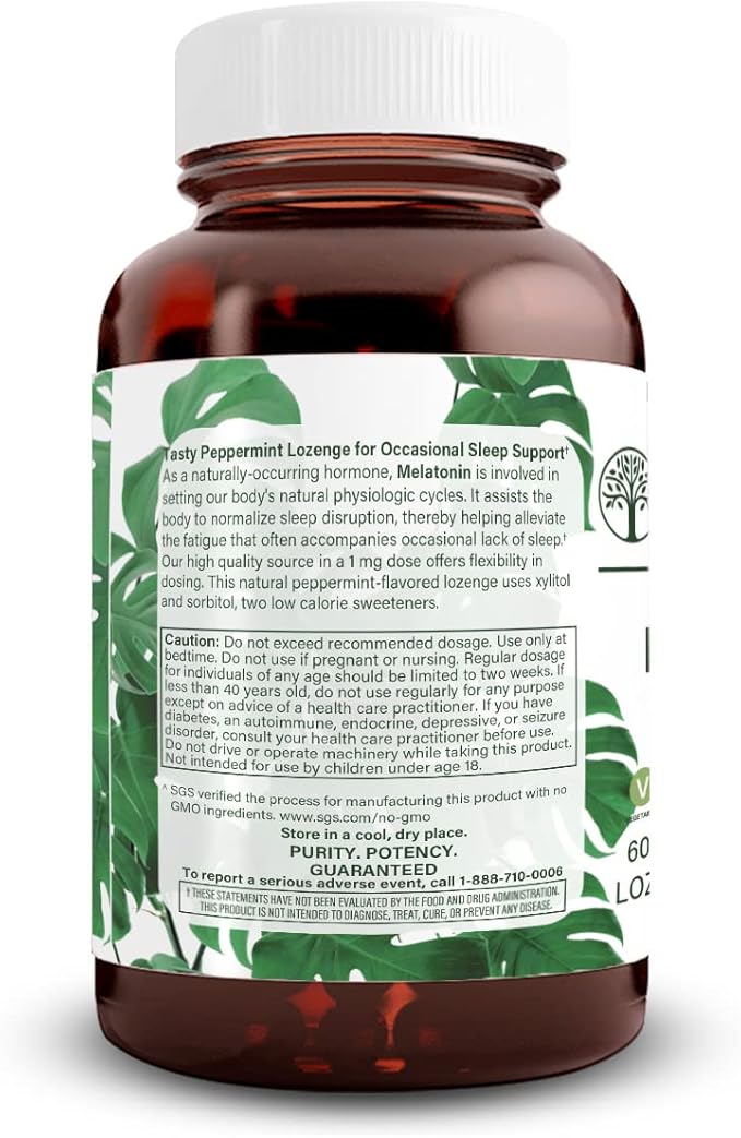 Natural Nutra Melatonin Lozenges for Rest and Relaxation, Sleep Supplement, Gluten Free and Vegan, 1mg, Promote More Restful Sleep, Non GMO, 60 Peppermint Flavor Tablets