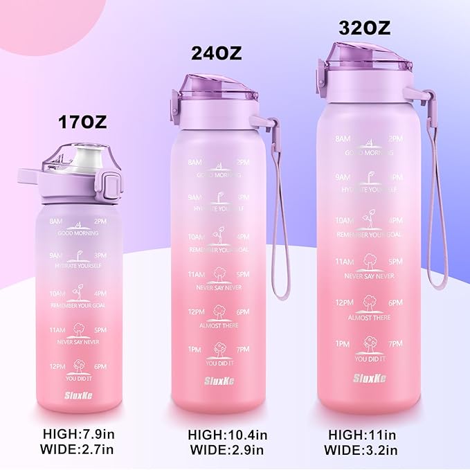 316 Stainless Steel Insulated Water Bottle 32oz with Handle, 1L Double Wall Insulated Bottle with Time Marker BPA Free, 1000ml Metal Water Flask for Outdoor Working School PURPLE PINK