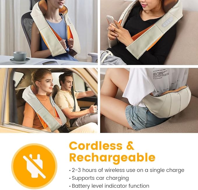 Cordless Neck and Should Massager, Kneading Neck and Back Massager for Pain Relief with Rechargeable Battery, Portable Body Massager
