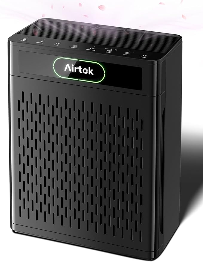 Air Purifiers for Home Large Room Up to 1848sq.ft, Airtok Air purifier for Home Pet, Washable Pre-Filter Air Quality Monitor HEAP Sleep Mode Air Cleaner for Bedroom, Dorm room, Office, AP3001 Black