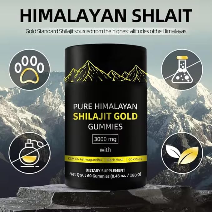 8-in-1 Herbal Supplement with Himalayan Shilajit, Ashwagandha, Rhodiola Rosea, Ginseng, 15250mg | Natural Dietary Supplement (60 Gummies, Shilajit Gummies)