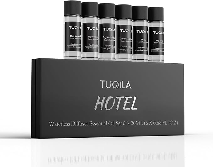 Waterless Diffuser Essential Oil Set(6X 20mL), Hotel Luxury Aroma Scent Oil My Way,Olene, Candy Mints, Mysterious, Bergamote Usage Cold Air Diffuser Oils Aromatherapy for Home, Office, Car