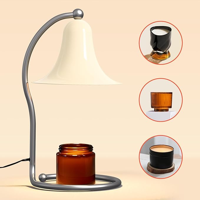Candle Warmer Lamp for Jar Candles,with Timer and Dimmer,Adjustable Brightness,All Metal Lamp Body,Suitable of Aromatherapy Waxes White Trumpet-Shape