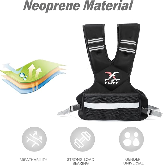 FUFF Weighted Vest Woman 4–10/11–20/20–32 Lb Unisex With 6 Weight Bags, Reflective Adjustable Weighted Vest For Walking, Exercise And Strength Training