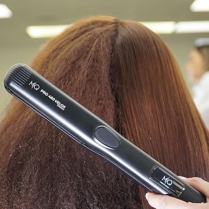 MQ Hair - Professional Pro 480 Velox Hair Straightener - Flat Iron, Advanced Titanium Plates, Quick Heating, Salon-Grade Results, Enhanced Safety- Sleek Ergonomic Design - Black