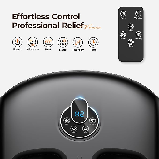 Foot Massager Machine with Heat - Shiatsu, Kneading, Rolling Compression, 4 Modes & 5 Intensity Levels, Versatile Control Methods for Home Office Relaxation, Gift for Men Women