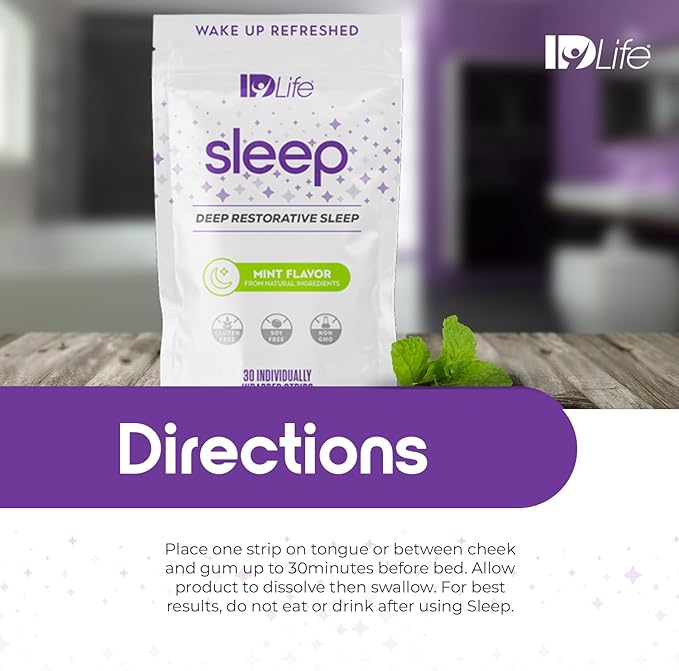 IDLife - Sleep Aid for Grown-Ups - Non-GMO - Non-Habit Forming - Gentle Blend with Melatonin, L-Theanine, and 5HTP - 30 Individually Wrapped Strips
