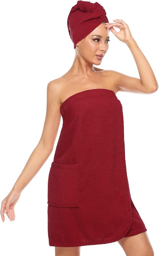 Knuffnee Women's Bath Wrap Towel Shower Spa Body Wrap Adjustable Closure Bathrobe