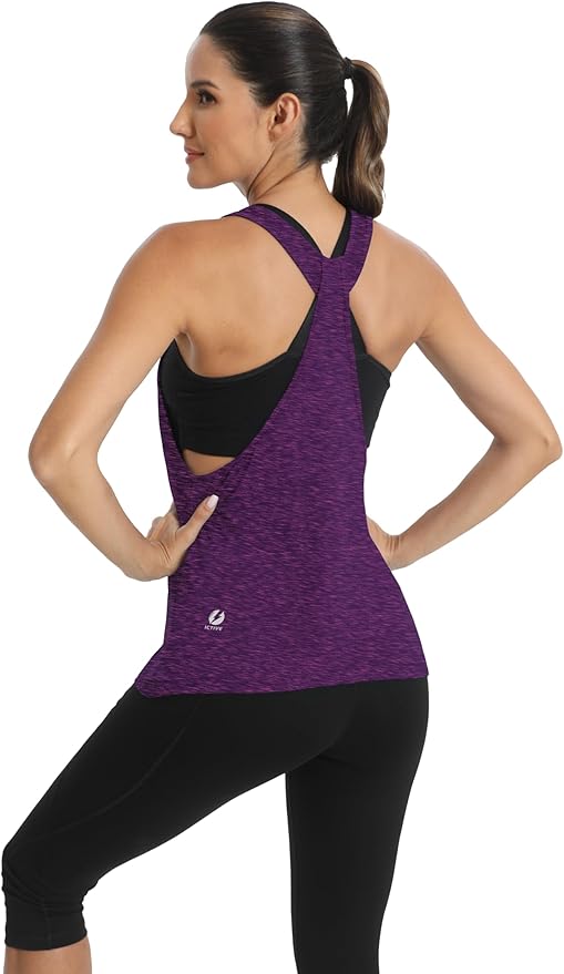 ICTIVE Workout Tops for Women Sleeveless Open Back Muscle Racerback Exercise Tank Shirts