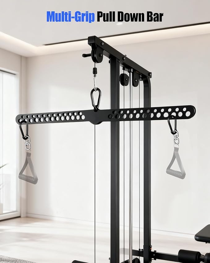 Multi-Grip LAT Pulldown Bar for Home Gym, Lat Pull Down Attachment with Swivel Bearings & Carabiners for Cable Machine Pulley System, Tricep Pushdown, Back Workout, Strength Training