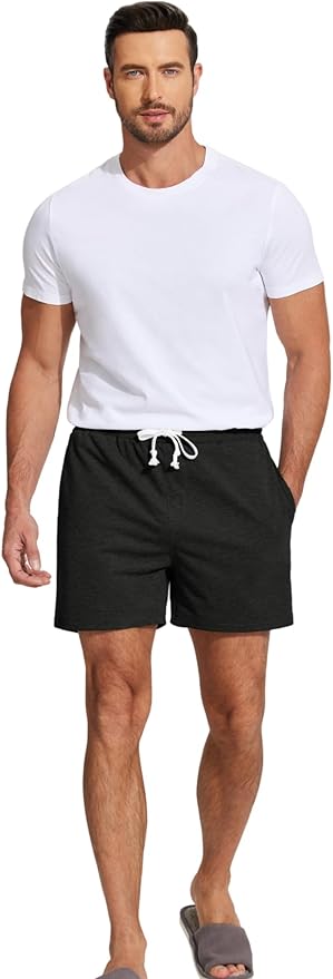Deyeek 5.5 Inch Mens Pajama Shorts Sleep Cotton Lounge PJ Lightweight Elastic Waist Drawstring Nightwear Bottom with Pockets