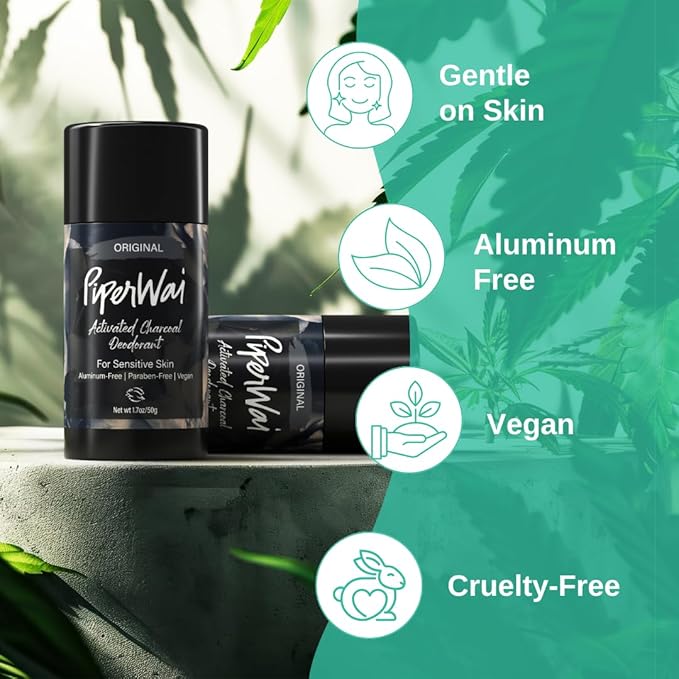 PiperWai Natural Deodorant w/Activated Charcoal | Odor Protection, Vegan, Aluminum Free, Shark Tank Product for Women & Men | Great for Travel, & Gifts | 2.6 oz (75g) Original Scented Stick 2-Pack