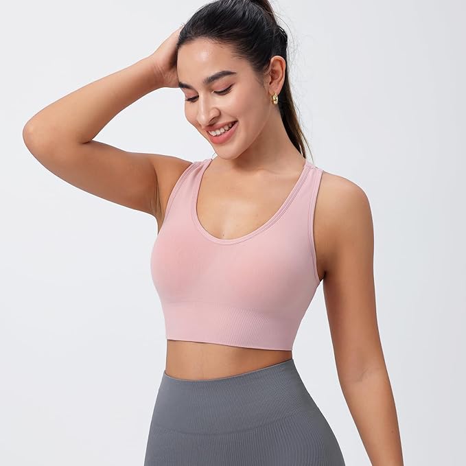 Evercute Sports Bra for Women Padded Medium Support Criss Cross Strappy Bras Seamless High Impact Yoga Exercise Athletic Bras