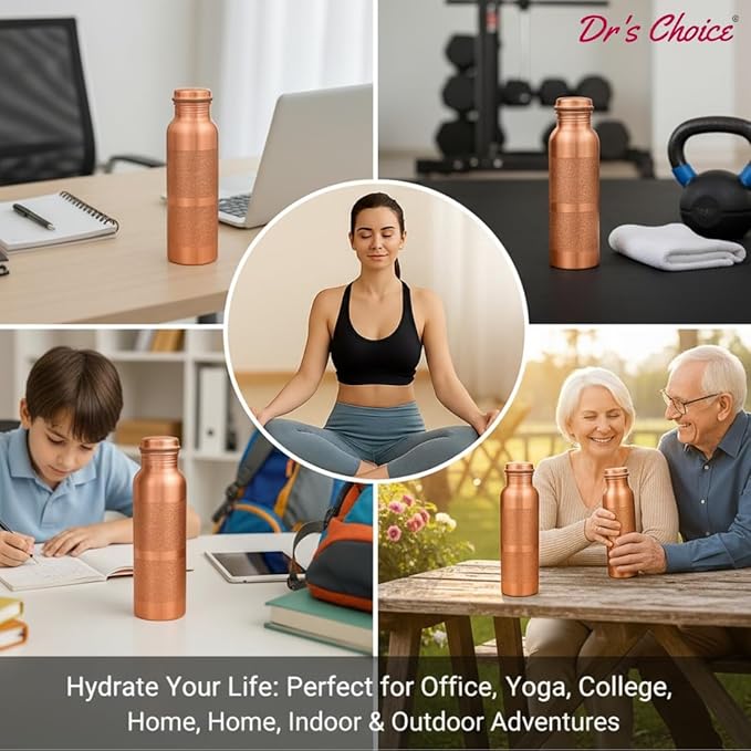 Dr's Choice; By Copperking Copper Water Bottle for Drinking 32 Oz | Ayurvedic-Inspired, Hammered Design, Eco-Friendly, Men and Women For Yoga & Fitness Use (Engrave)