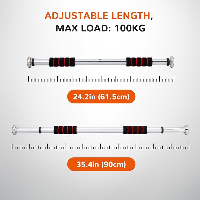 Pull Up Bar for Doorway 23.6in Adjustable Door Mounted Heavy Duty Steel Body Workout Chin Up for Home Exercise Fitness(Red)