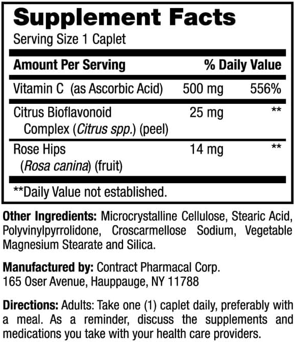 Earth's Splendor Immune Support Supplements, with Vitamin C & Rose HIPS, Support Antioxidant Health, Gluten Free, No Artificial Color, or Flavor, for Men & Women (500mg Vitamin C, 100 Tablets)