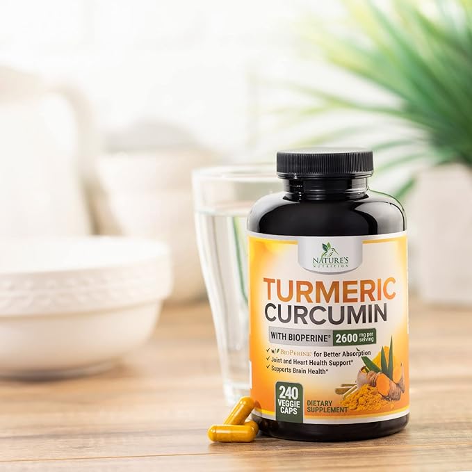 Turmeric Curcumin Supplement 2600mg - 95% Curcuminoids with Organic Turmeric & BioPerine Black Pepper Extract for Best Absorption, Natural Vegan Joint Support, Non-GMO, Bottled in USA - 240 Capsules